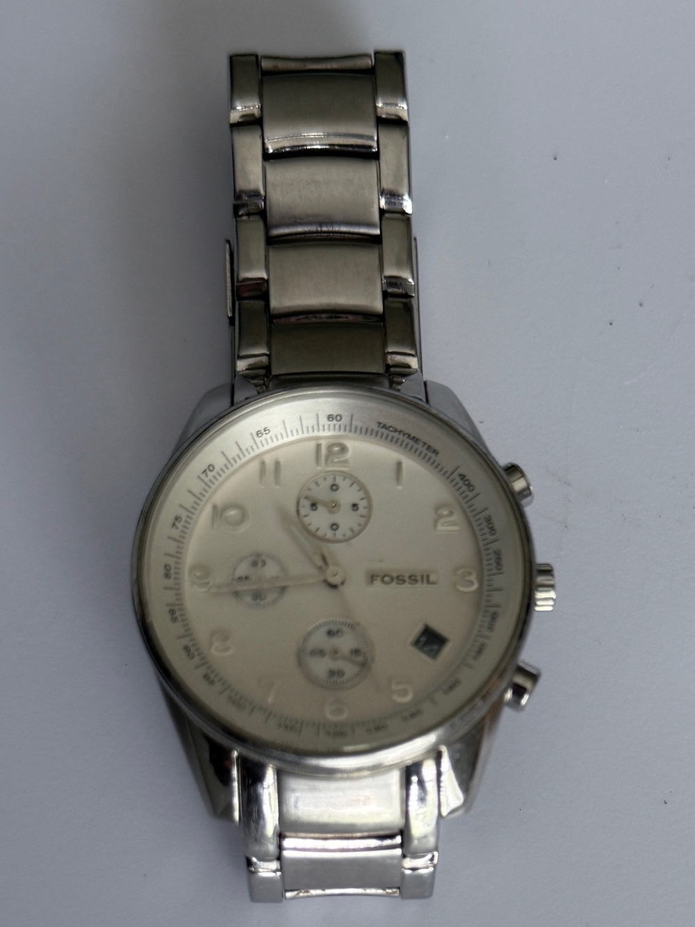 Classic Fossil Silver-Tone Chronograph Watch Pre-Owned